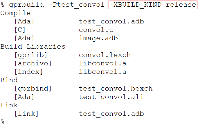 Screenshot of the command line for build